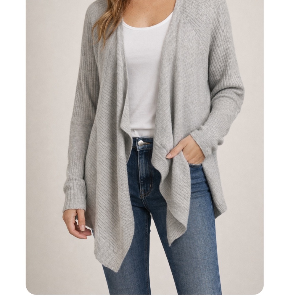 Loma Gray Open-Front High Low Cashmere Women's Sweater Cardigan